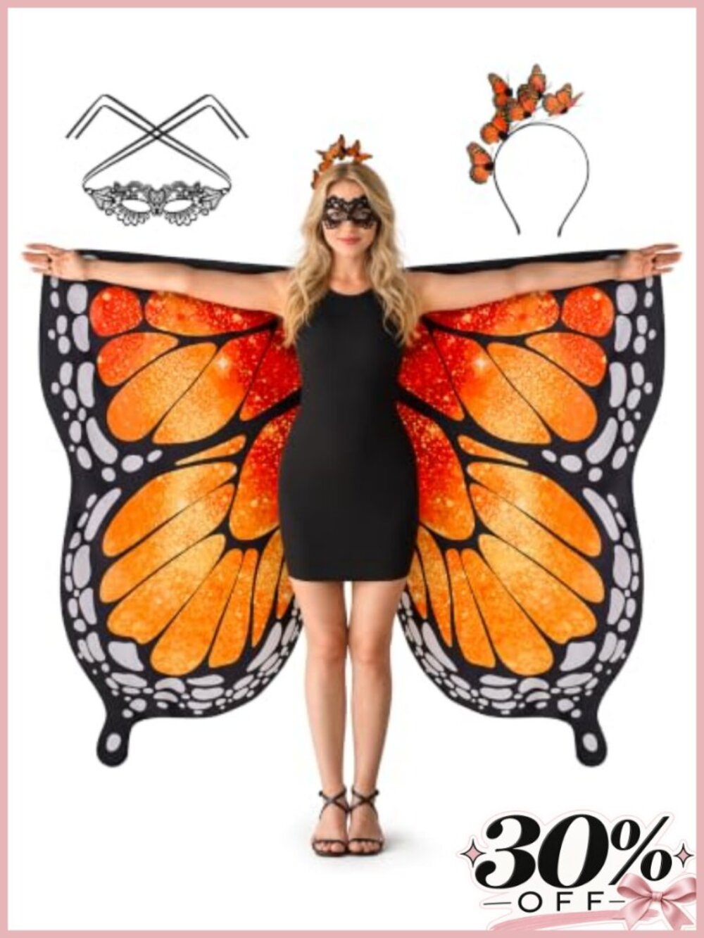 Butterfly Wings Costume Adult Chiffon Double-Sided Halloween Cosplay Set